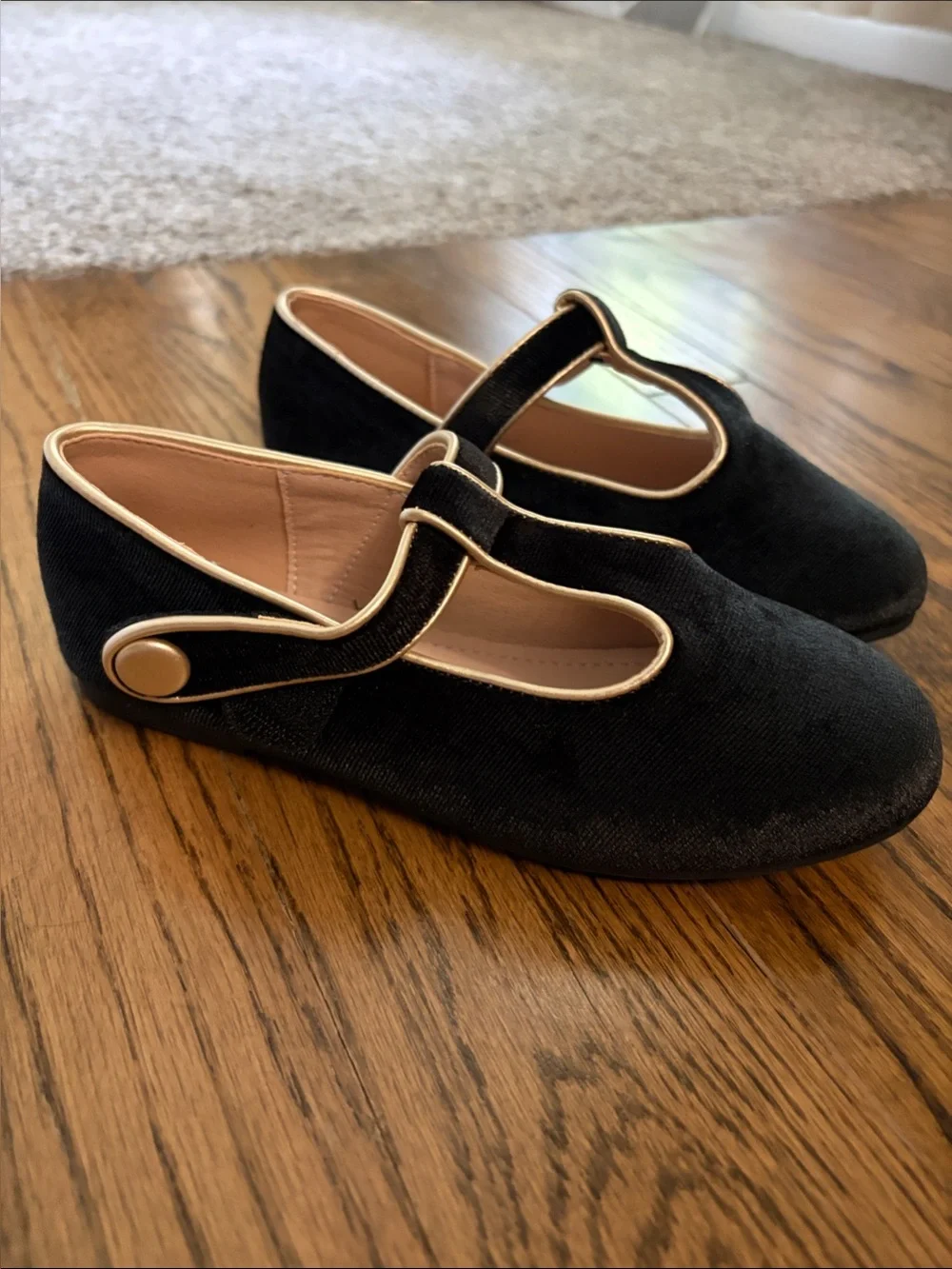 Black Mary Jane Flats with Gold Trim
